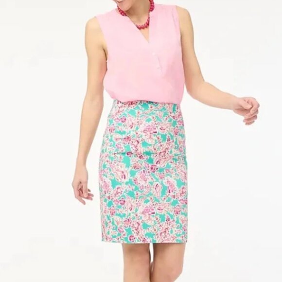 J. Crew Factory Dresses & Skirts - J Crew Factory Floral Printed Pencil Skirt Pink Sea Foam Summer NWT 6